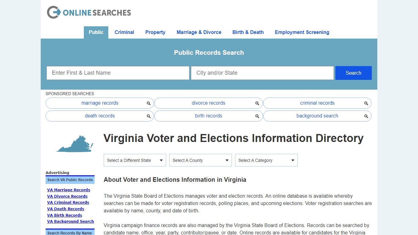 Virginia Voter and Elections Information Directory - OnlineSearches.com